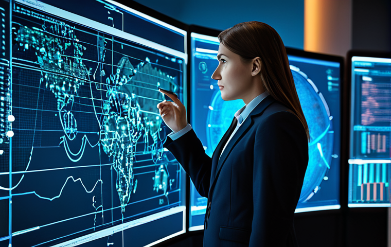 A professional cybersecurity analyst, fully clothed in a modest business suit, observing a large, futuristic display showing intricate, abstract data streams and glowing representations of network activity, emphasizing proactive AI-driven threat detection. The setting is a clean, modern security operations center (SOC) with high-tech digital interfaces and subtle ambient lighting. The analyst is in a natural pose, looking focused and calm. safe for work, appropriate content, fully clothed, professional, perfect anatomy, correct proportions, well-formed hands, proper finger count, natural body proportions, high-quality digital illustration, cinematic lighting.