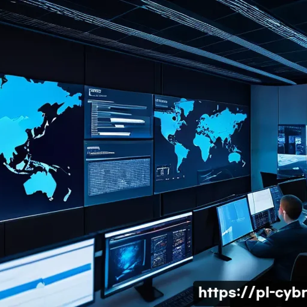 사이버 보안 자동화 도구의 미래 예측 - A modern Polish IT security operations center at night, showing diverse cybersecurity professionals ...