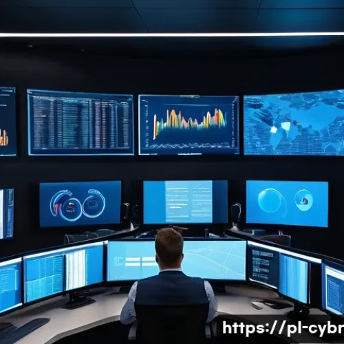 Home 33 사이버 보안 자동화 도구와 교육 플랫폼 - A modern Polish IT security operations center with a diverse team of professionals working collabora...