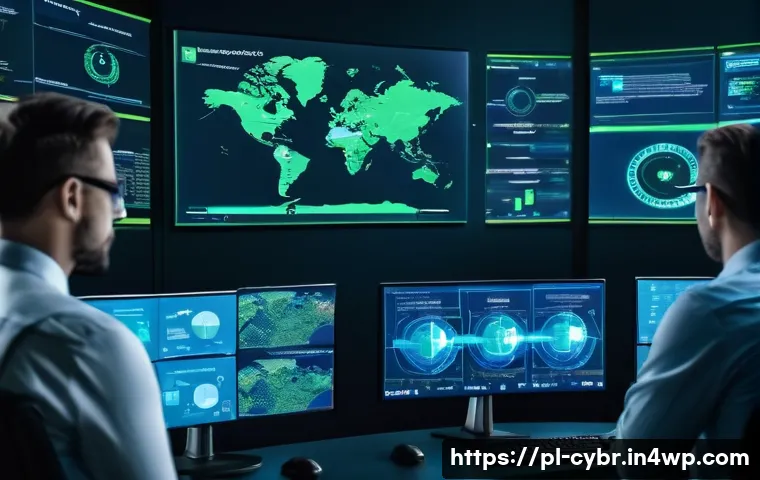 사이버 보안 자동화 도구의 테스트 방법 - A high-tech cybersecurity operations center with diverse IT professionals collaborating on multiple ...